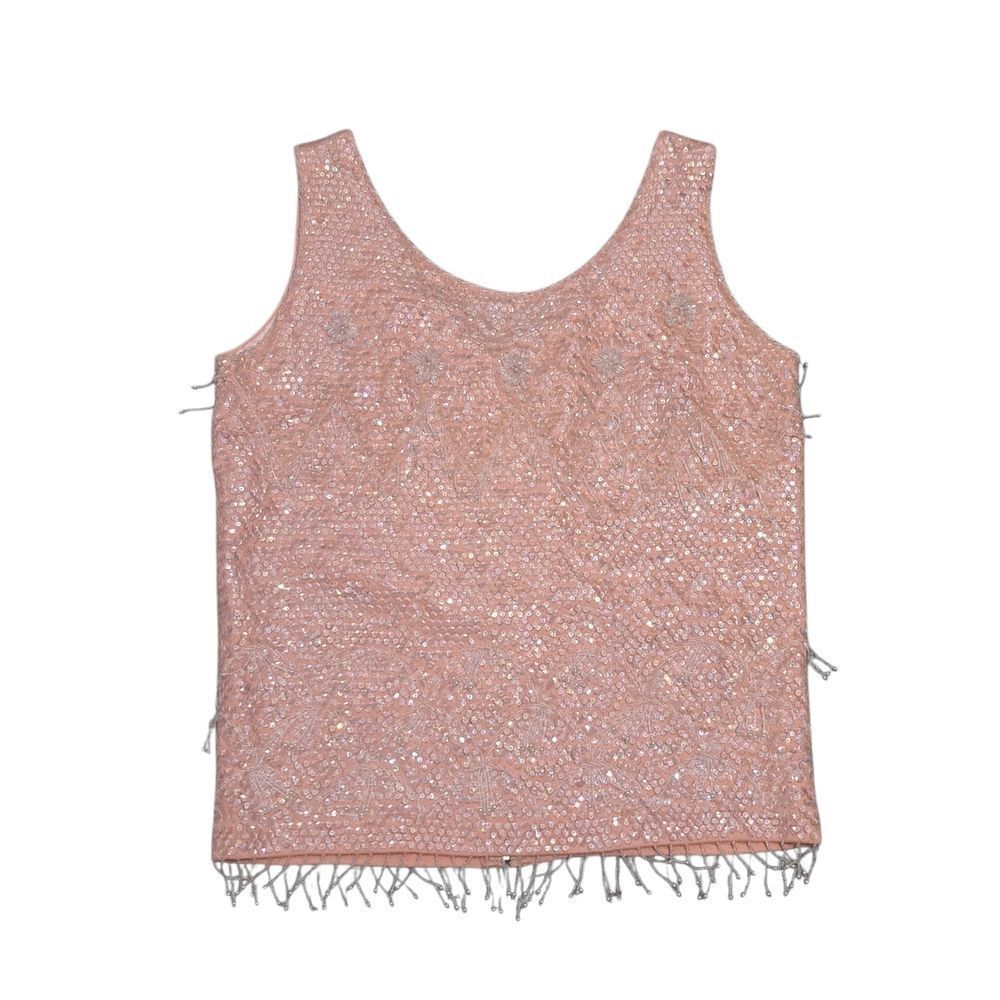 Vintage Fully Fashioned Cashmere Beaded Sequins Glam Disco Retro Y2K Pink Size 8